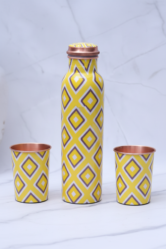 Neon Design Copper Bottle 2 Glasses Set - upright white marble