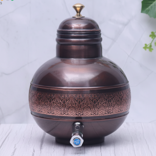 Pure Copper Antique Engraved Ghada Pot Dispenser on white marble