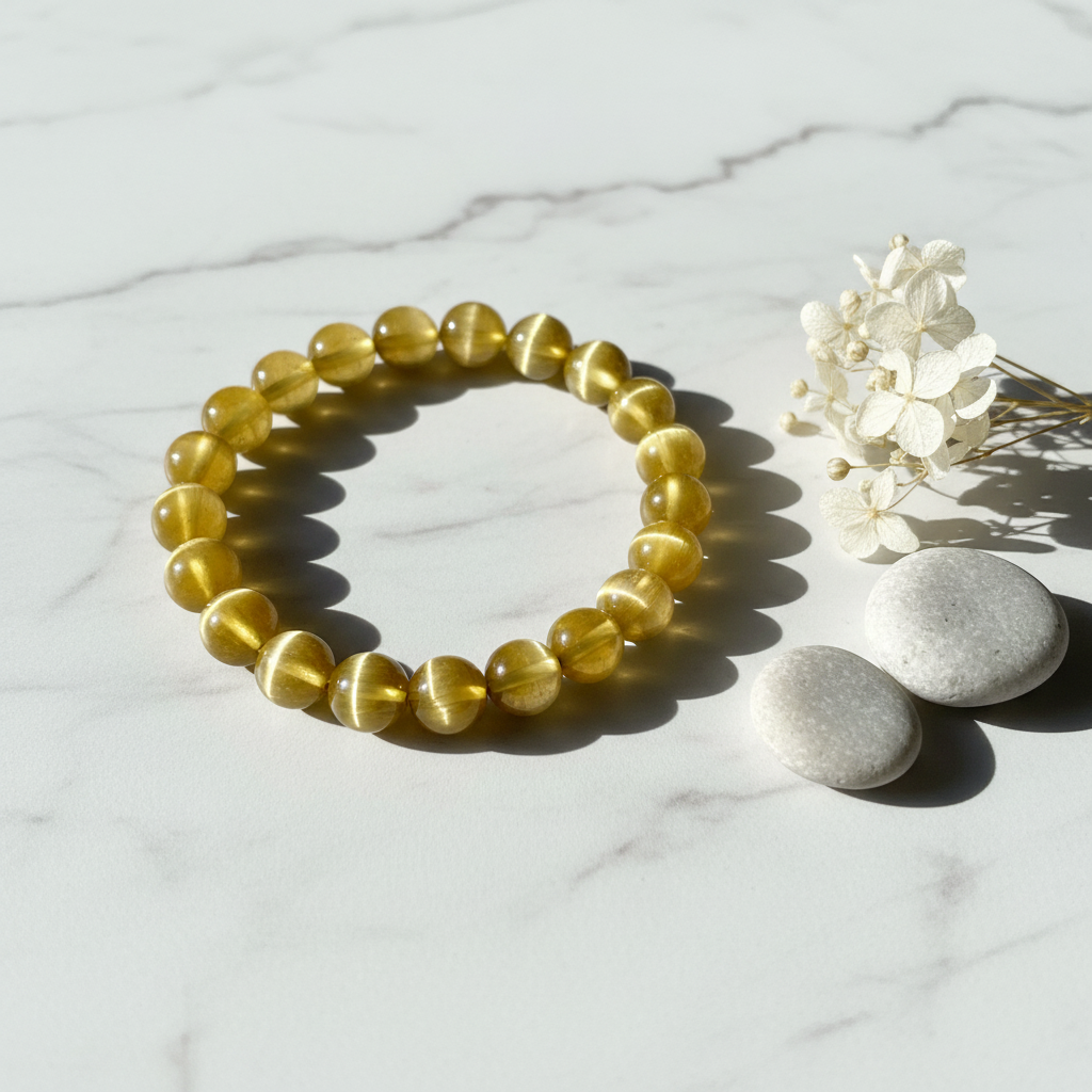 Cat's eye bracelet Nordic wellness flat lay