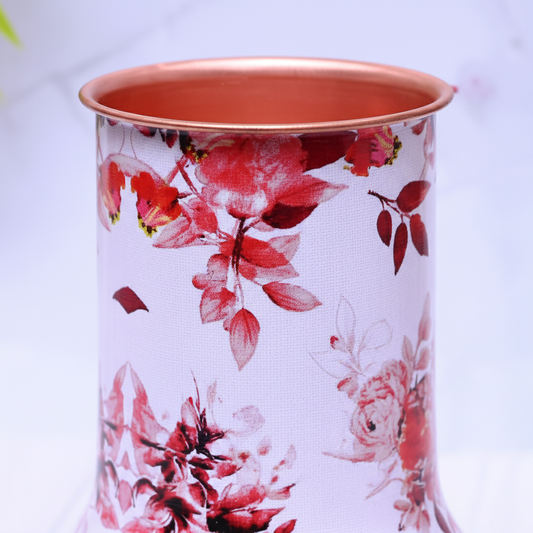 Pure Copper Red Floral Lily Pot close-up floral print detail
