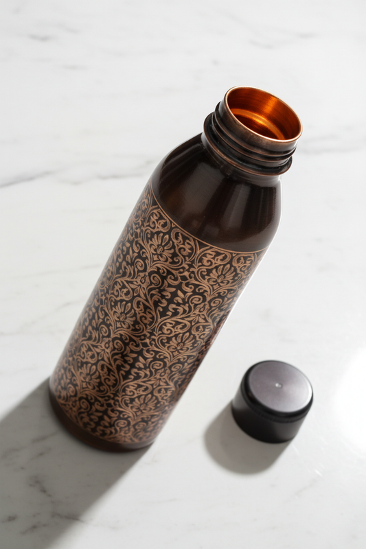 Black Antique Diamond Copper Bottle - open top pure copper interior