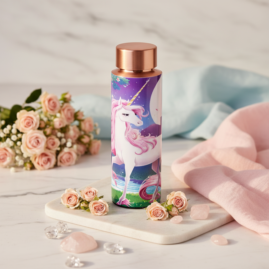 Unicorn Kids Copper Water Bottle 400ml - lifestyle flowers and crystals