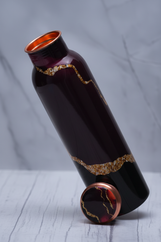 Black Gold Stripe Copper Bottle - open top pure copper interior