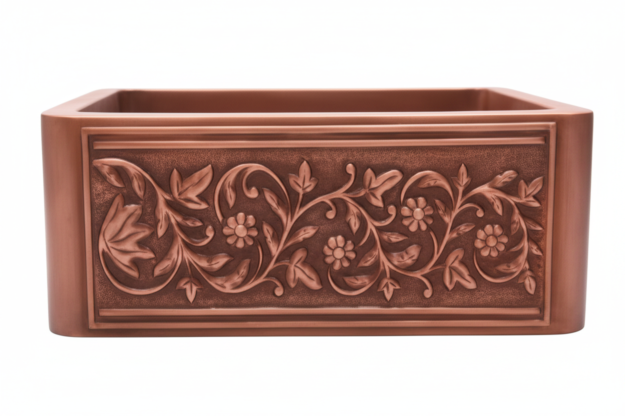 Copper farmhouse sink clean white product shot