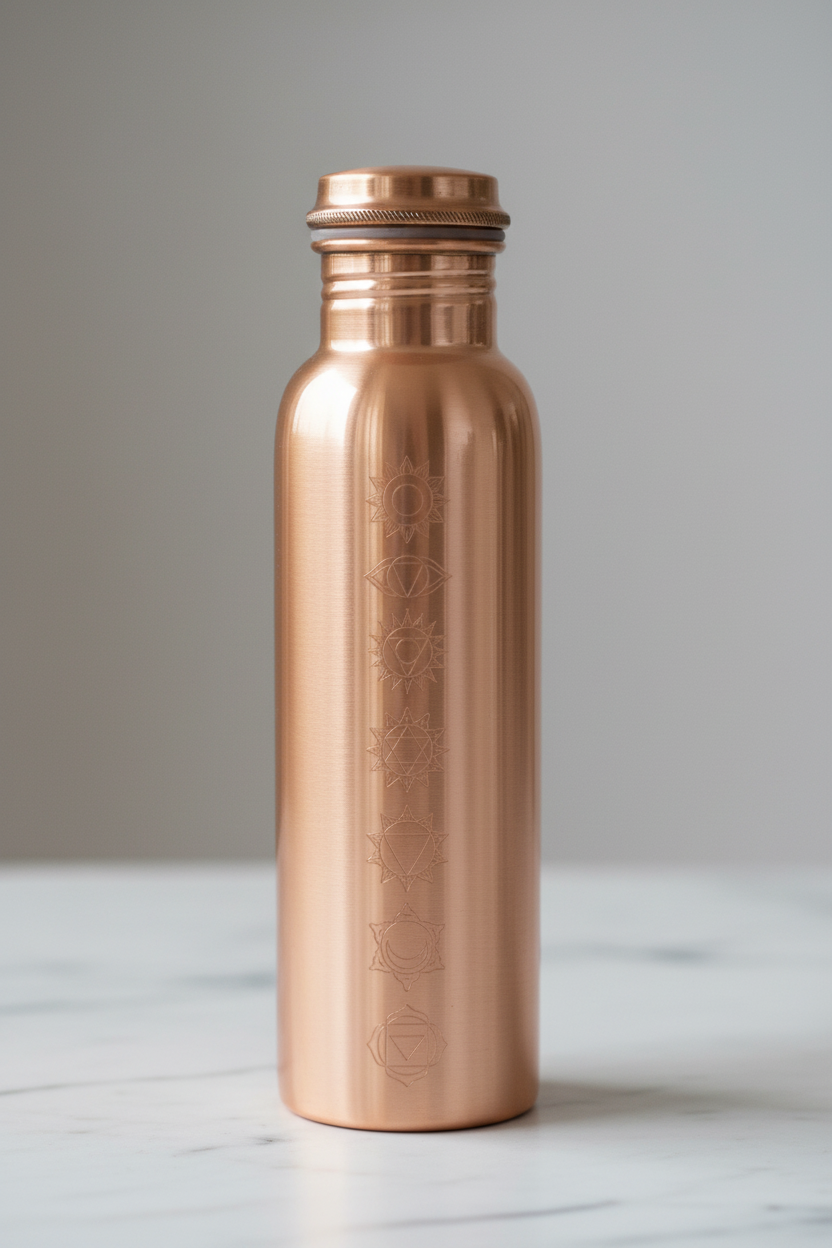 Pure Copper 7 Chakra Bottle on marble