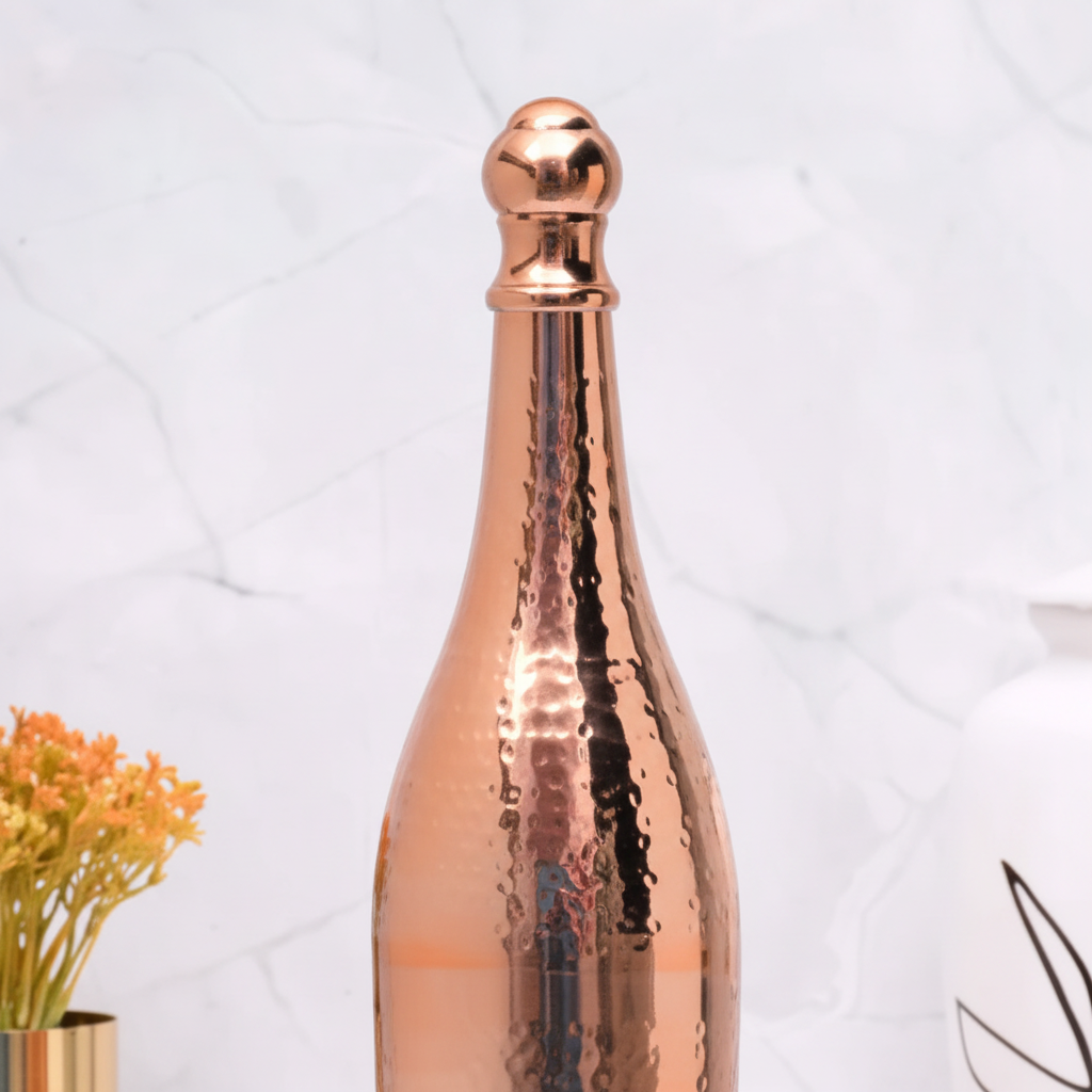 Close-up hammered texture copper champagne bottle case