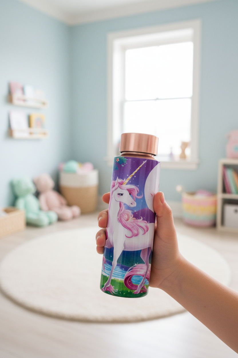 Unicorn Kids Copper Water Bottle 400ml - lifestyle kids room
