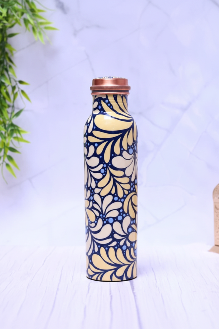 Blue Ivory Copper Water Bottle 1000ml - green plant background