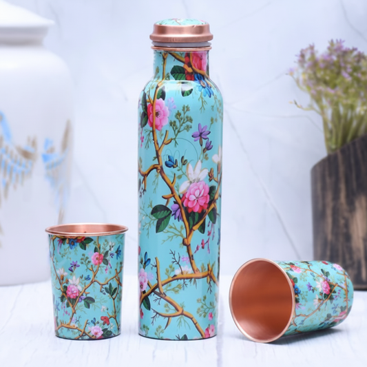 Pink Rose Copper Bottle 2 Glasses Set - white marble