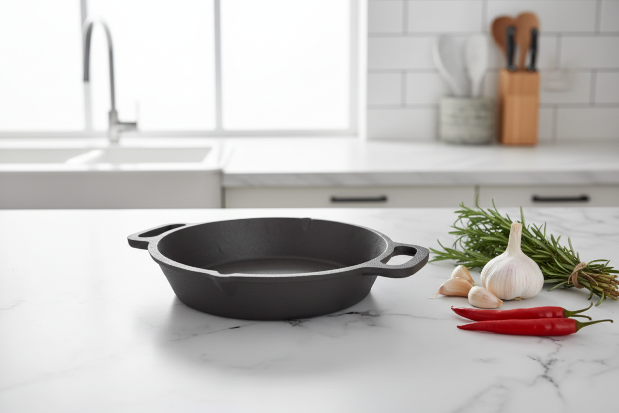 Cast Iron Dual Handle Skillet lifestyle - Face of Norway