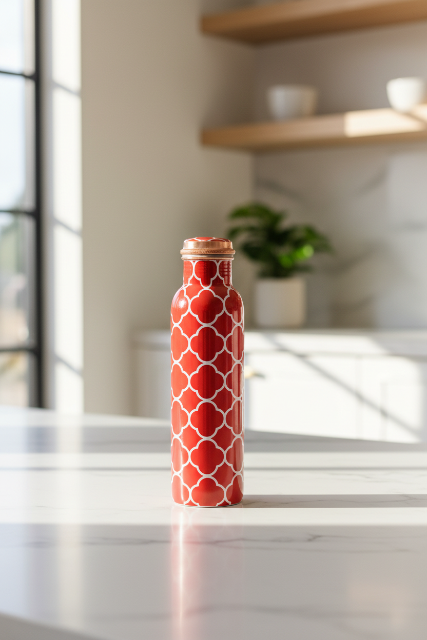 Red Floral Copper Bottle - Scandi kitchen lifestyle