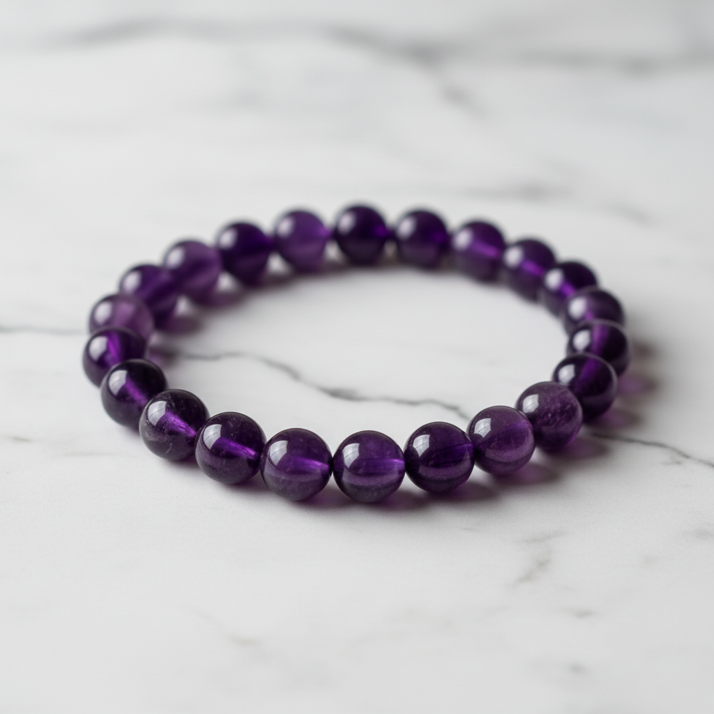 Amethyst bracelet bead closeup