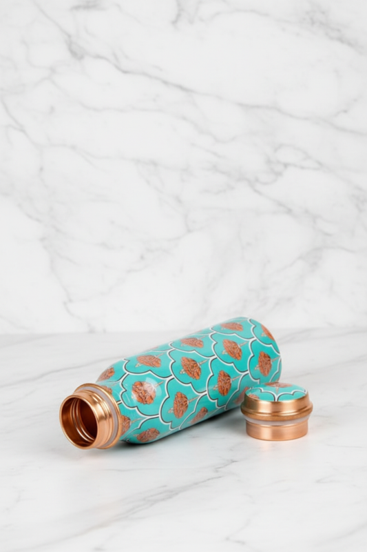 Green Digital Copper Bottle - open top showing pure copper interior