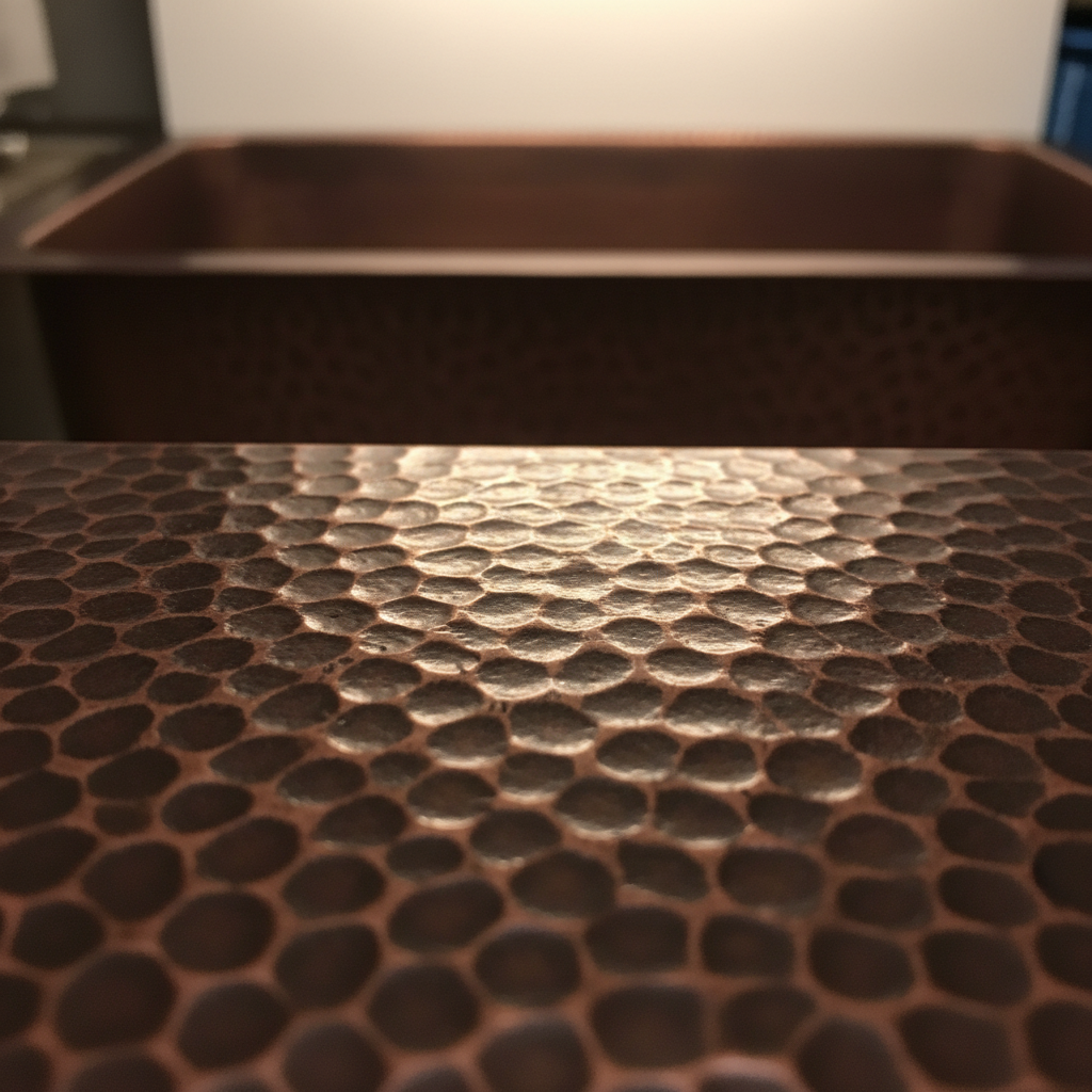 Close-up of hammered copper texture