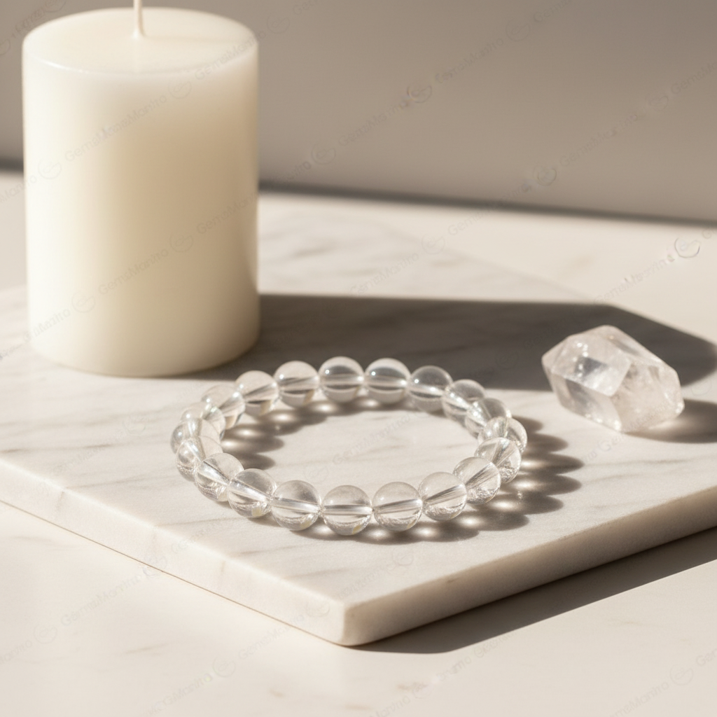Clear quartz bracelet candle wellness lifestyle