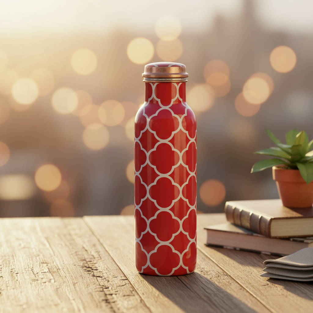 Red Floral Copper Bottle - golden hour lifestyle