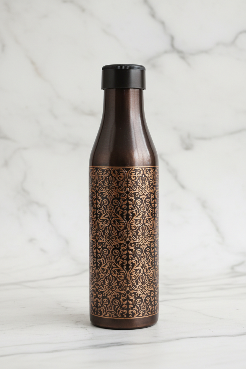 Black Antique Diamond Copper Bottle 1000ml - upright white marble