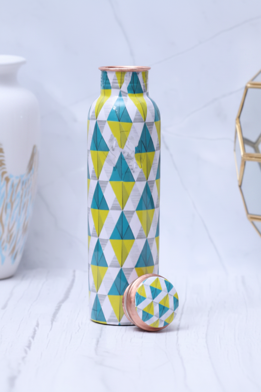 Spiffy Geometric Copper Bottle 1000ml - lid off white marble