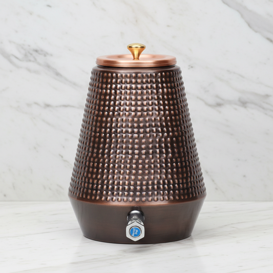 Pure Copper Water Dispenser Conical Antique Bubble Design on white marble