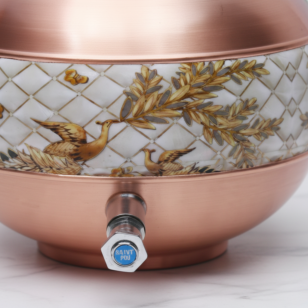 Pure Copper Ghada Pot Half Enamel Dispenser close-up enamel band detail