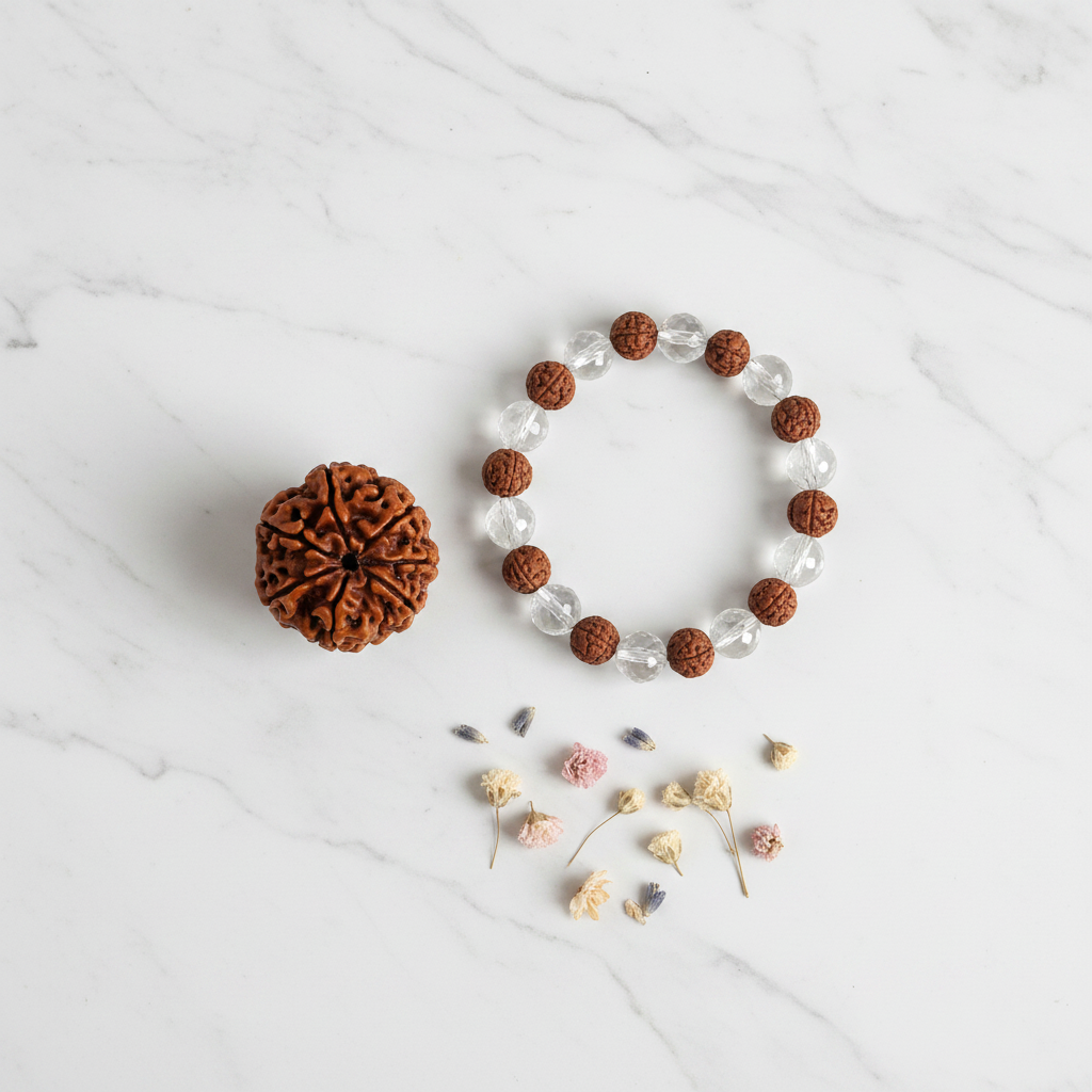 Rudraksha combo flat lay
