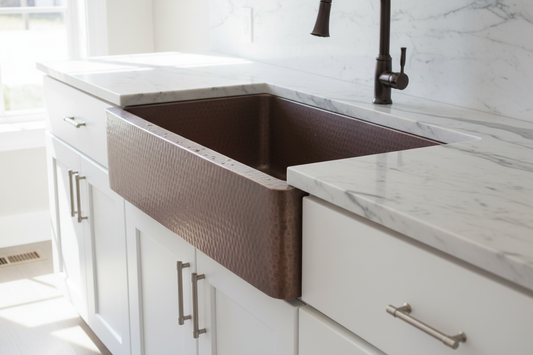 Full hammered copper sink side profile showing depth