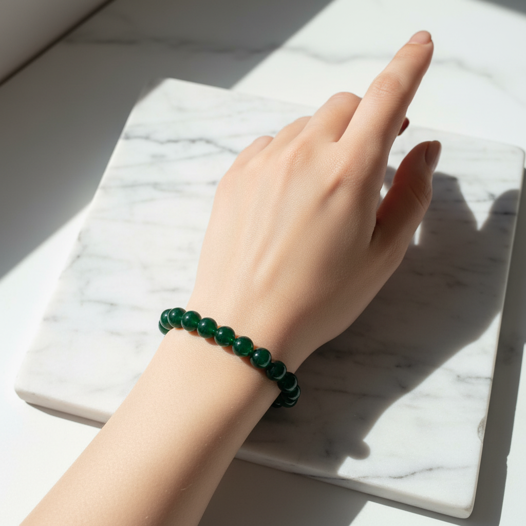 Jade bracelet worn on wrist