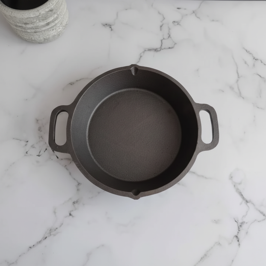 Cast Iron Dual Handle Skillet top-down marble - Face of Norway