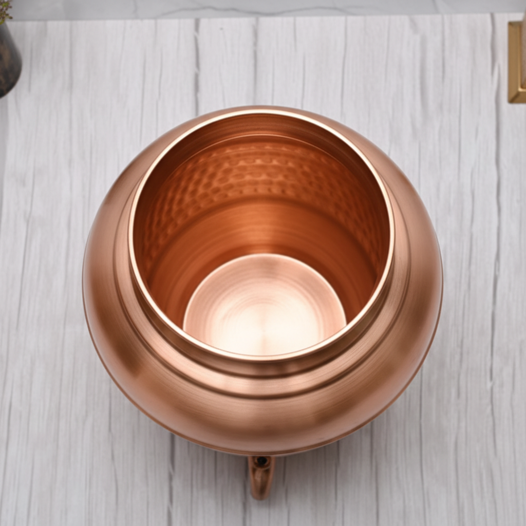 Pure Copper Round Half-Hammered Matka Dispenser 10L | Ayurvedic, Handcrafted