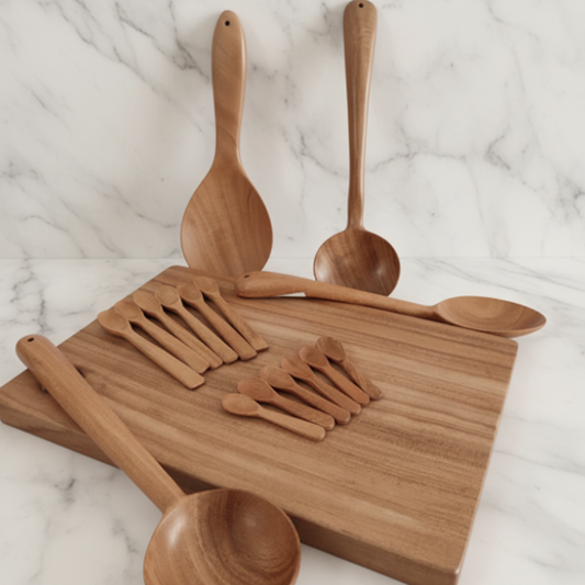 Neem Wood Kitchen Set – 11 Pieces | Chopping Board, Ladles & Spoons