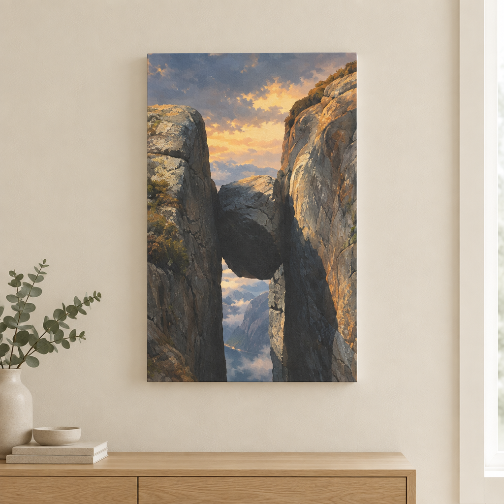 Kjeragbolten at Sunset | Norwegian Canvas Art