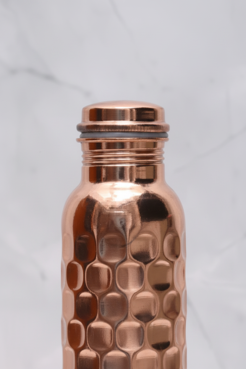 100% Pure Certified Copper Water Bottle – Heavy Brick Hammered / Honeycomb Design 1000ml