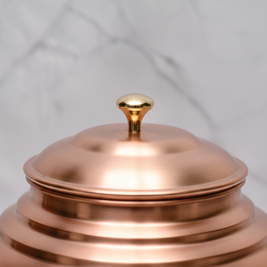 Pure Copper Round Half-Hammered Matka Dispenser 10L | Ayurvedic, Handcrafted