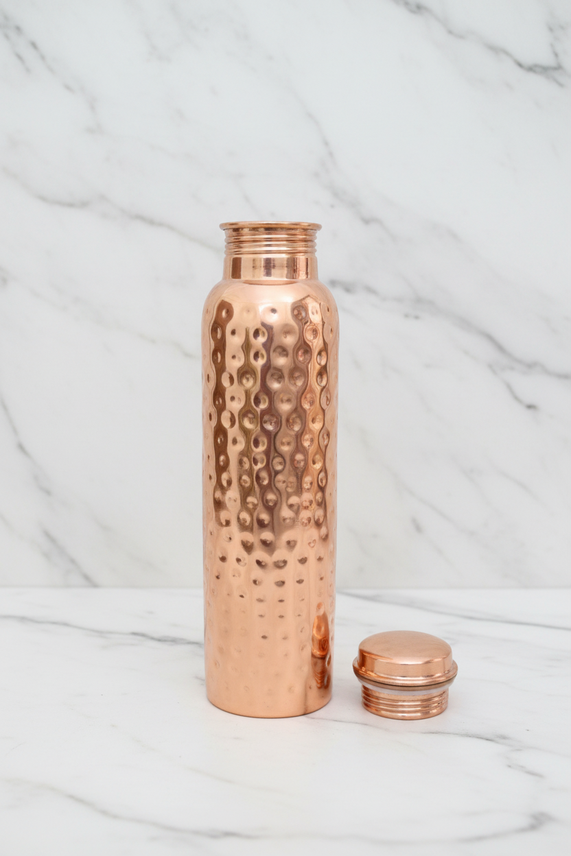 Pure Copper Hammered Bottle | Push-In Lid | 950ml | 100% Certified Copper
