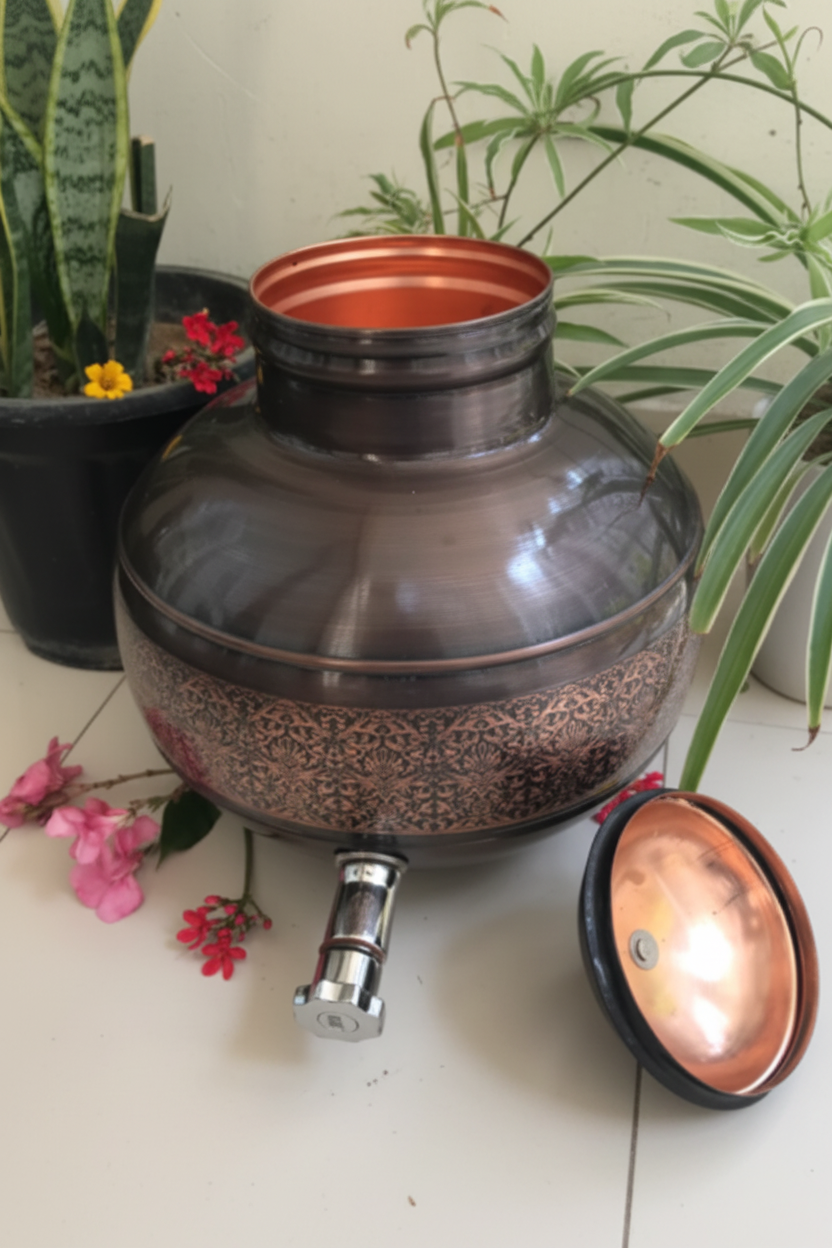 Pure Copper Water Dispenser Antique Engraved Ghada Pot