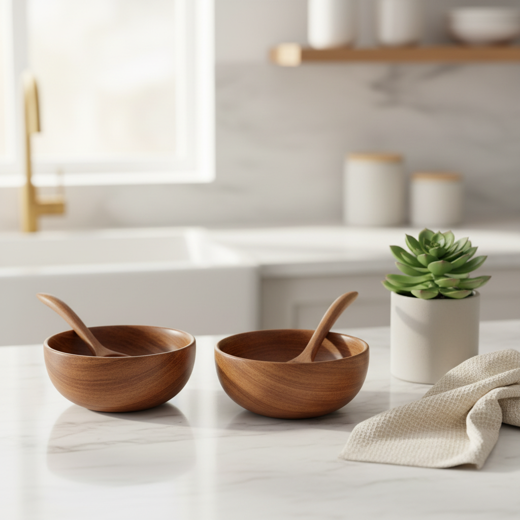 Neem Wood Soup Bowls & Spoons – Set of 2 | Handcrafted & Antibacterial