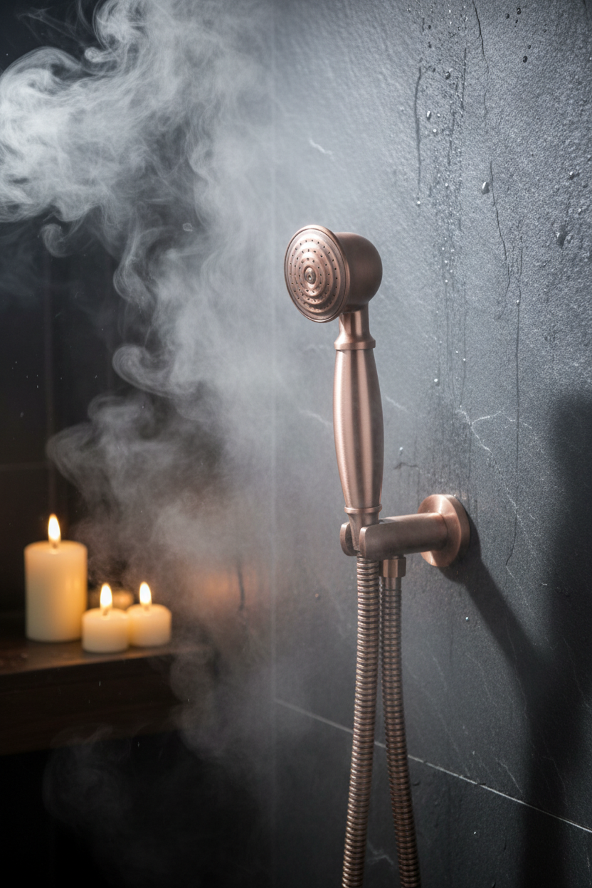 Antique Red Copper Telephone Hand Held Shower Head | 1.5m Hose | Water Saving Handheld Shower Set