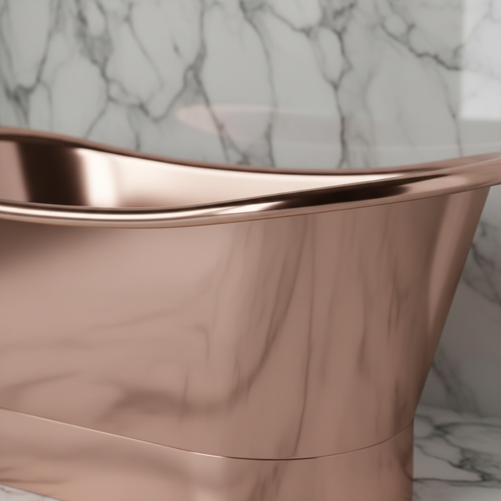 Bateau T High Polish Copper English Tub | 70"x28"x28" | Double Slipper Freestanding Bathtub