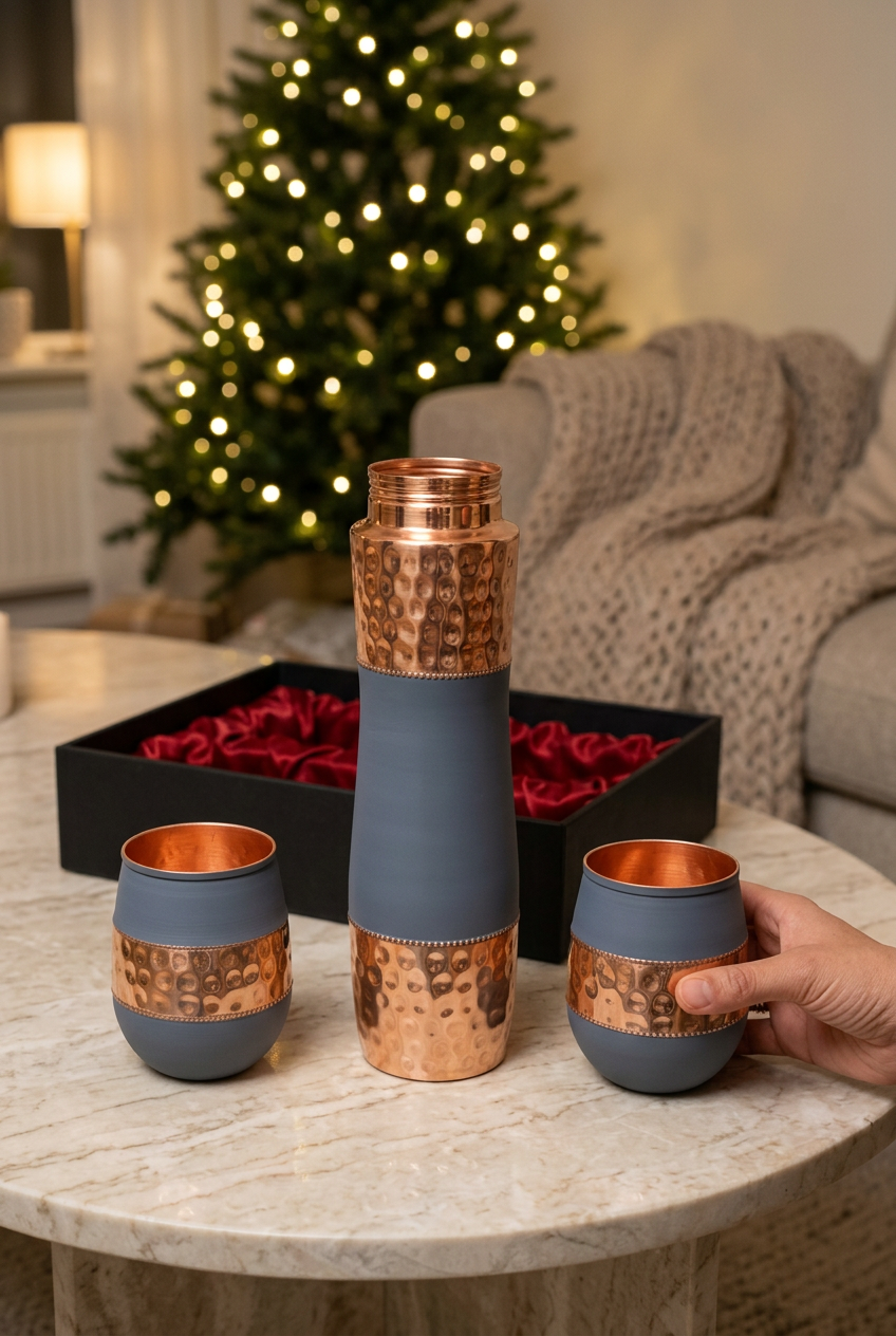 Slate Blue & Hammered Copper Christmas Gift Set