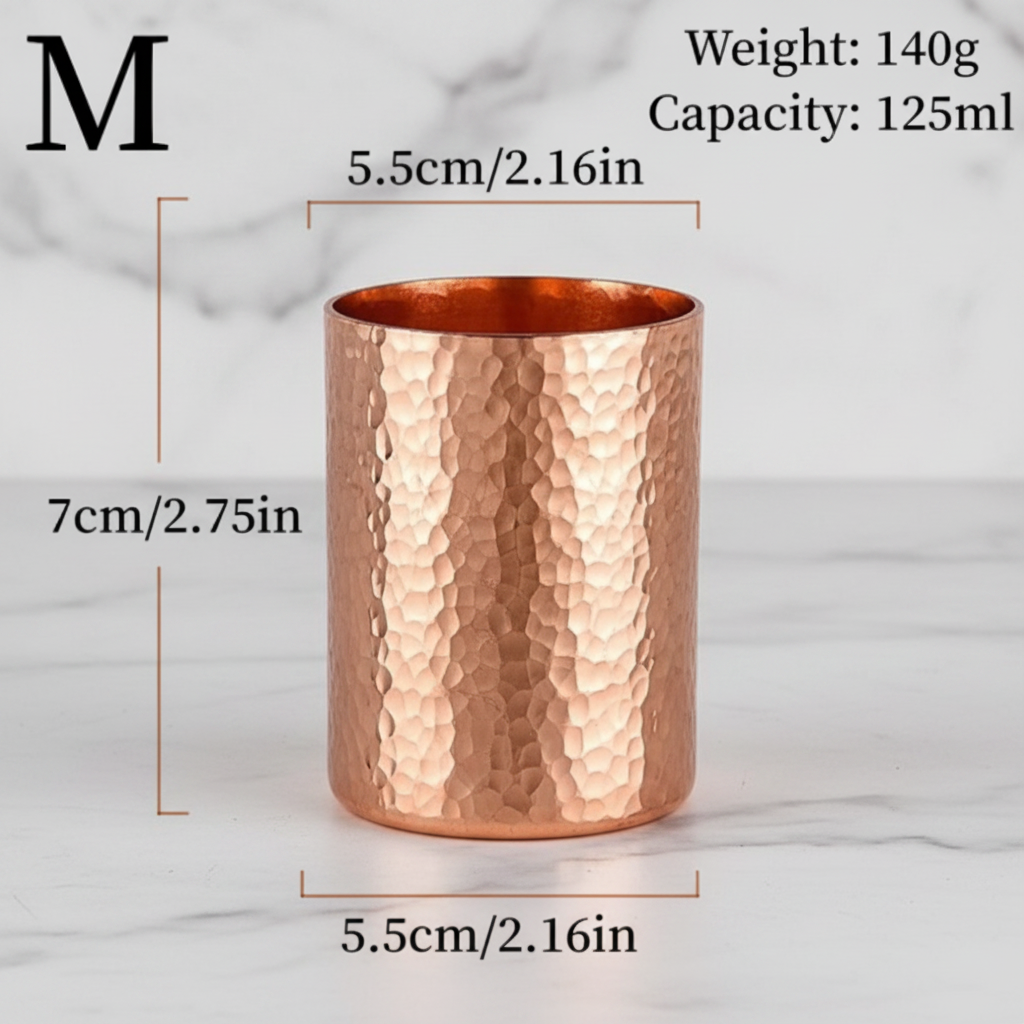 Pure Copper Shot & Drink Cups – Handcrafted Hammer Texture | 100ml, 125ml & 250ml