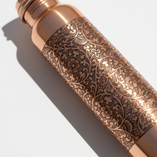 Pure Copper Etching Design Water Bottle – Hand-Etched Floral | 1000ml
