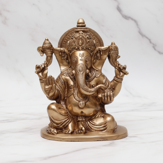 Brass Ganesha Idol – 8.5" Ganpati Statue | Handcrafted Spiritual Showpiece