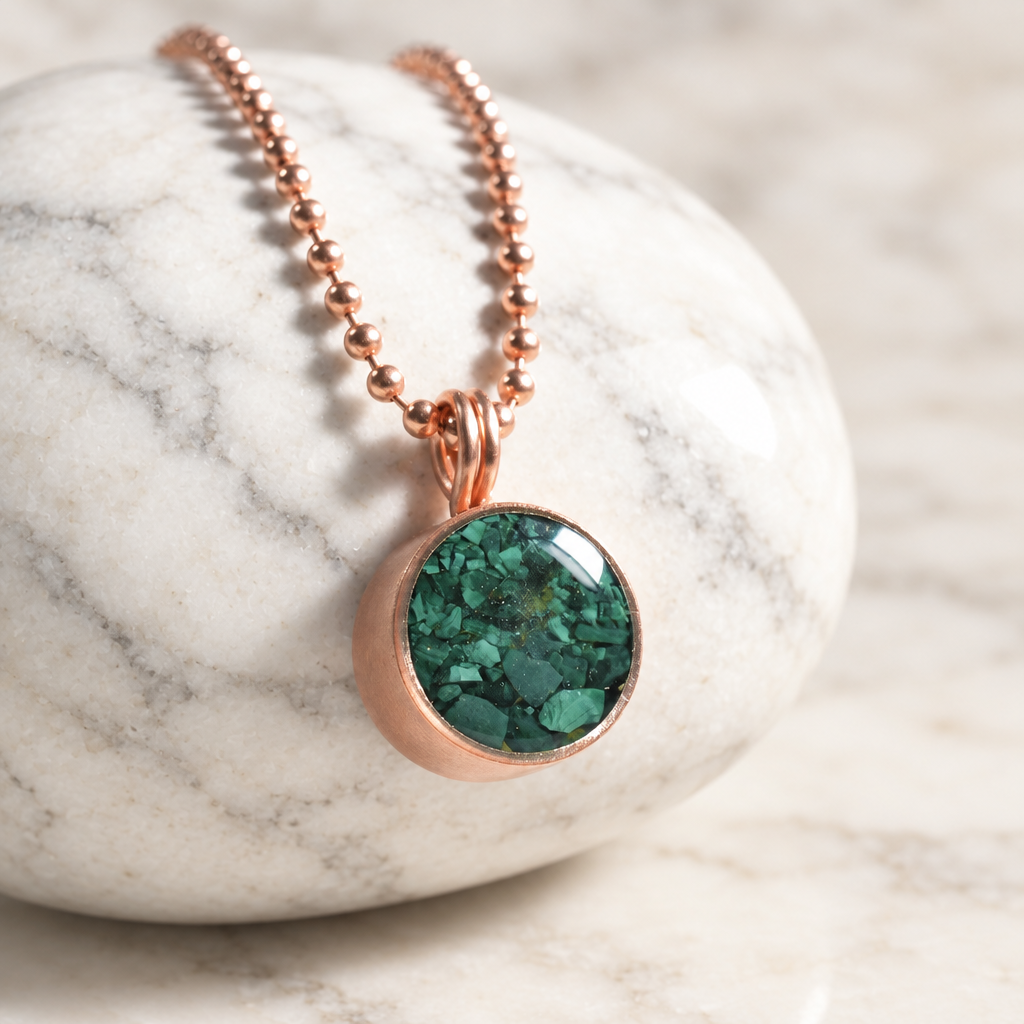 Peridot, Tourmaline & Malachite Copper Pendant Necklace