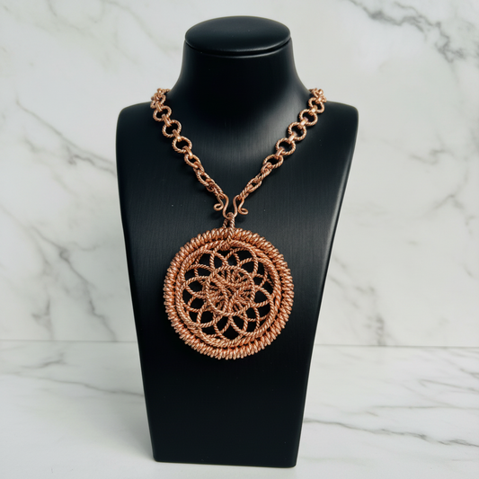 Flower of Life Copper Pendant & Necklace | Pure Copper Sacred Geometry | Handcrafted 6.5 cm