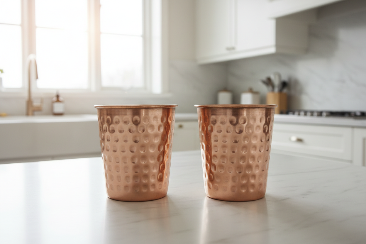 Pure Copper Hammered Glass — Set of 2 (300ml Ayurvedic Tumblers)