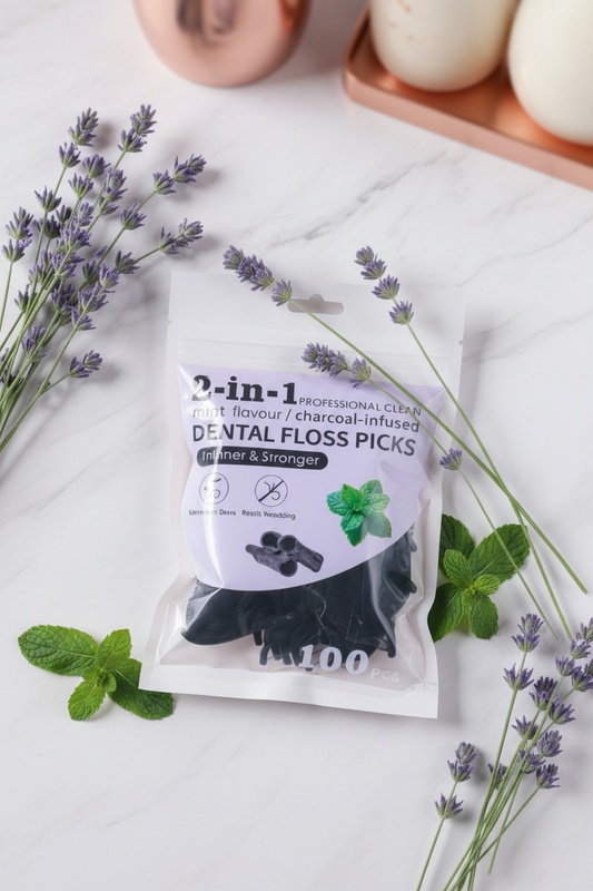 Bamboo Charcoal Floss Picks 100pcs