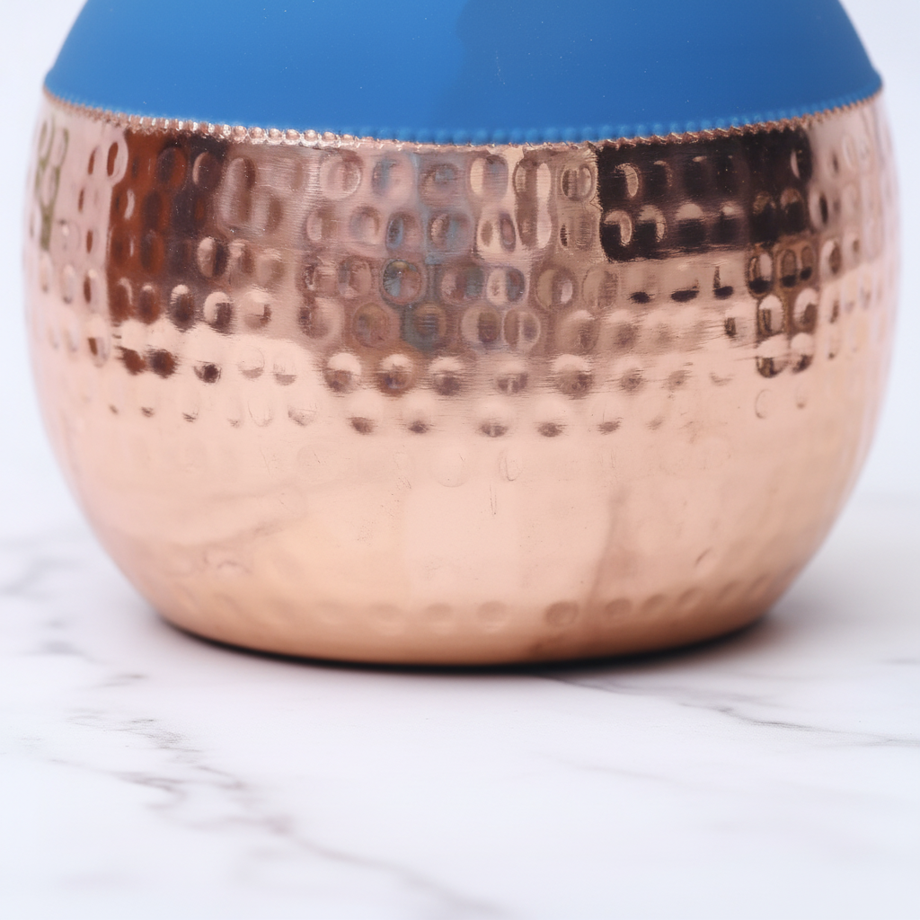 Pure Copper Silk Blue Matka Pot with Inbuilt Glass | 1200ml | Ayurvedic | Designed in Norway