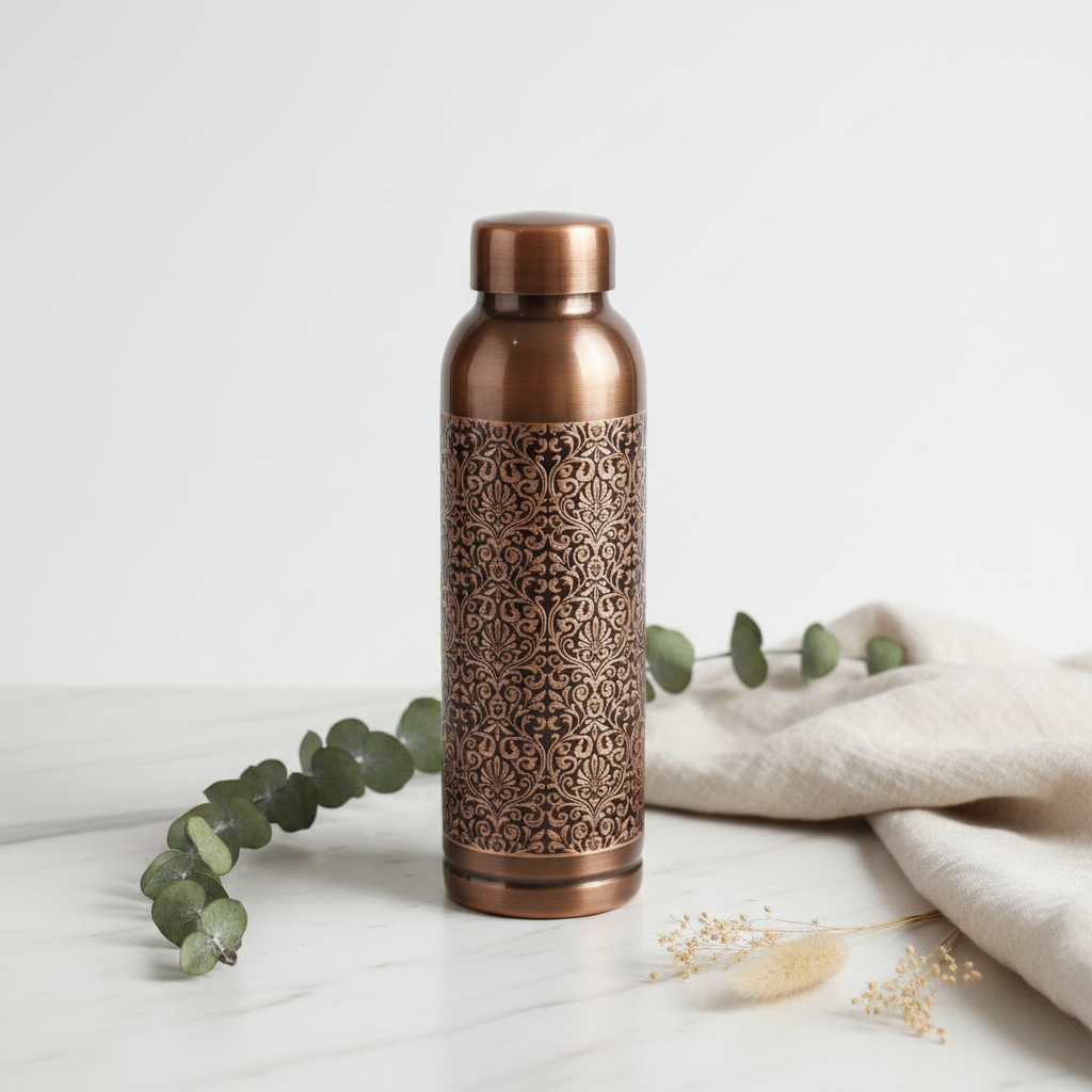 Pure Copper Water Bottle – Milton Antique Engraved Design (1L) | Ayurvedic & Leak-Proof
