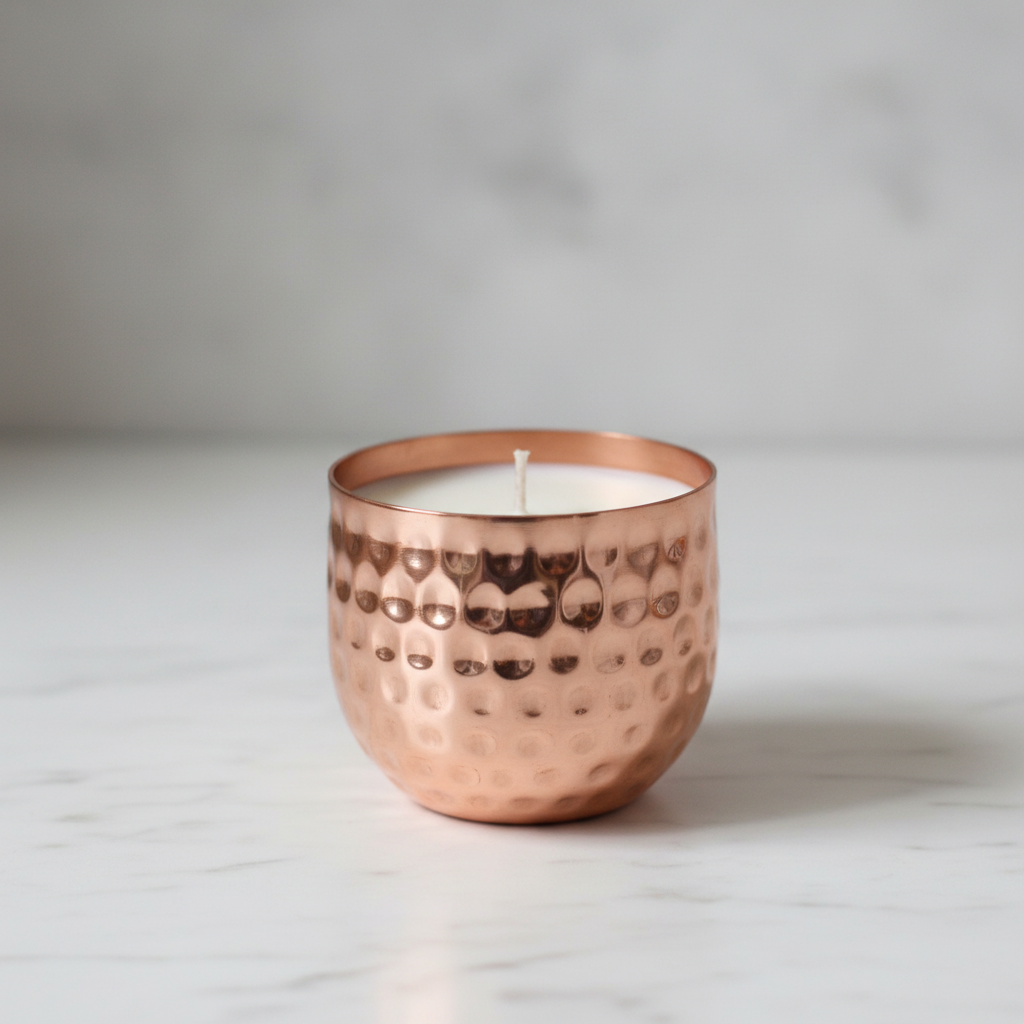 Copper Finish Hammered Votive Candle Pot — French Vanilla Soy Wax