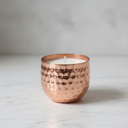 Copper Finish Hammered Votive Candle Pot — French Vanilla Soy Wax